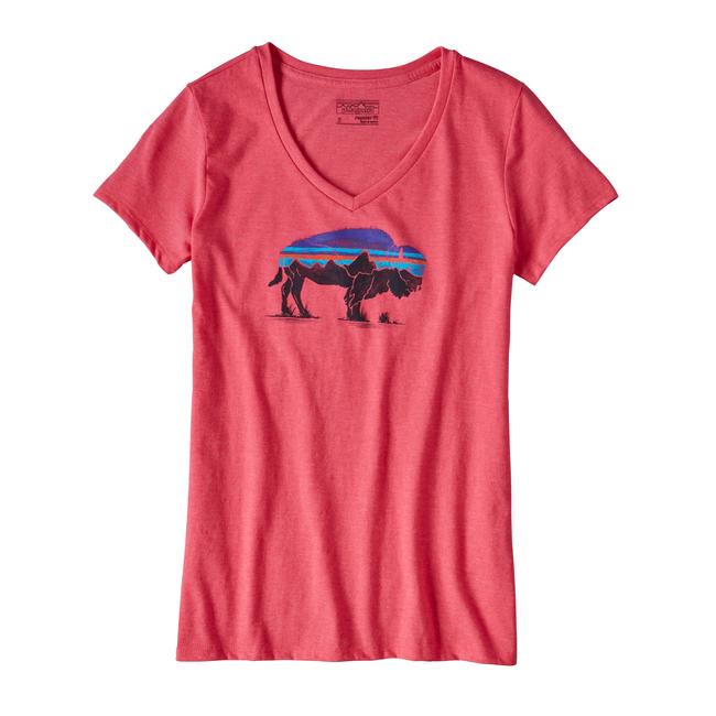 Womens Fitz Roy Bison CottonPoly V Neck T Shirt